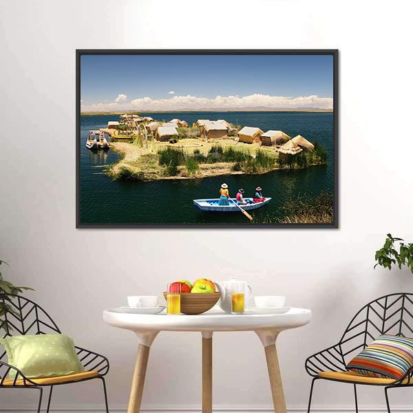 Floating Uros Islands In Peru Canvas Wall Art-3 Horizontal-Gallery Wrap-25" x 16"-Tiaracle