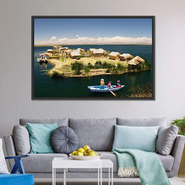 Floating Uros Islands In Peru Canvas Wall Art-3 Horizontal-Gallery Wrap-25" x 16"-Tiaracle