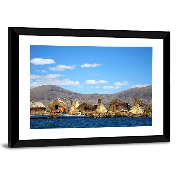 Floating Uros Islands Canvas Wall Art-3 Horizontal-Gallery Wrap-25" x 16"-Tiaracle
