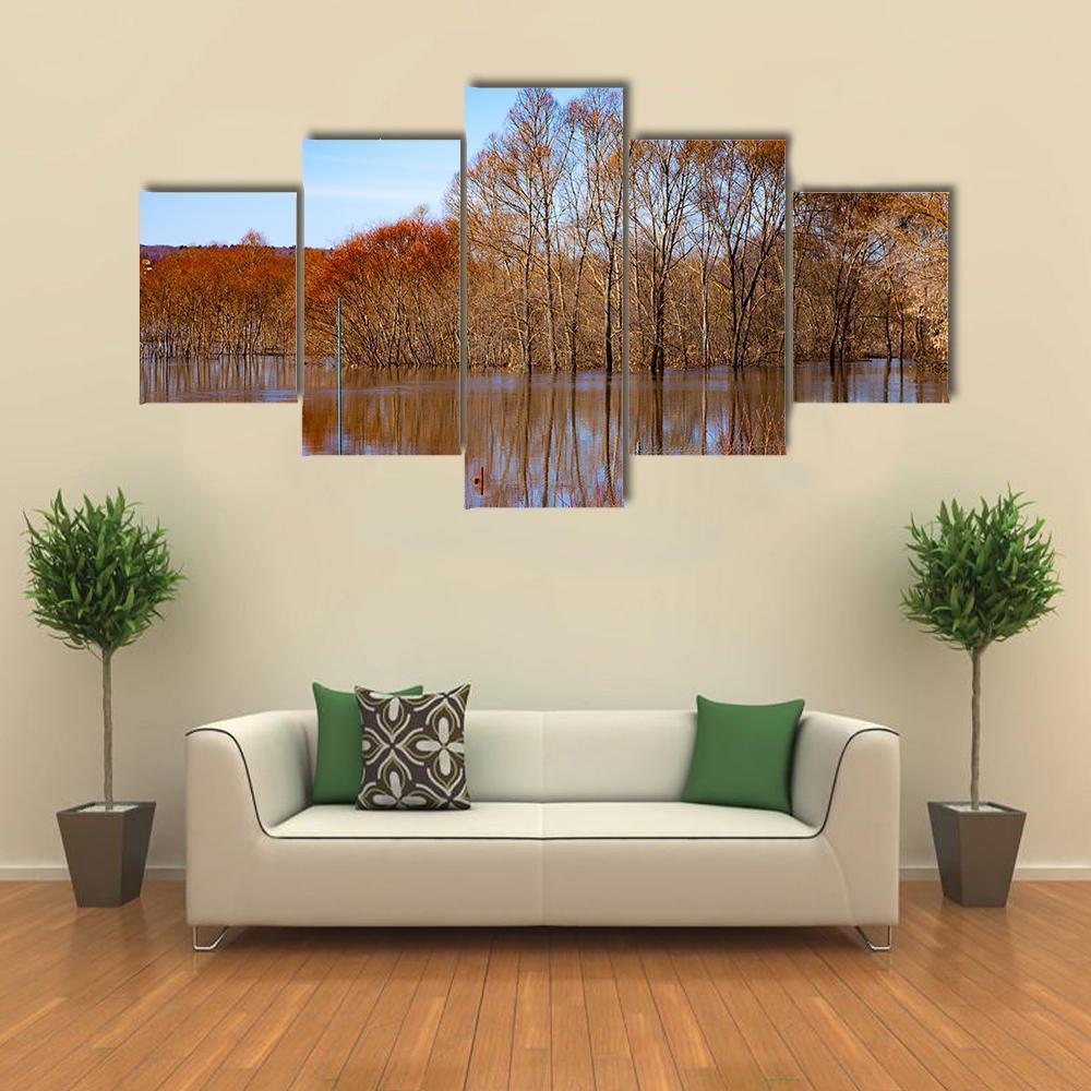 Flood On River Oka Canvas Wall Art-5 Star-Gallery Wrap-62" x 32"-Tiaracle