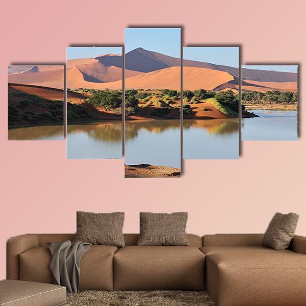 Flooded Sossusvlei Namib Desert Canvas Wall Art-5 Star-Gallery Wrap-62" x 32"-Tiaracle