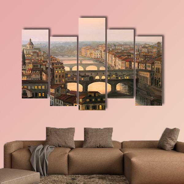 Sunset Over Florence Canvas Wall Art-5 Pop-Gallery Wrap-47" x 32"-Tiaracle