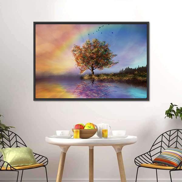 Flowered Tree & Rainbow Canvas Wall Art-5 Horizontal-Gallery Wrap-22" x 12"-Tiaracle