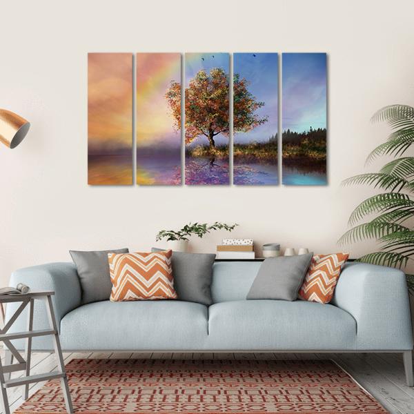 Flowered Tree & Rainbow Canvas Wall Art-5 Horizontal-Gallery Wrap-22" x 12"-Tiaracle