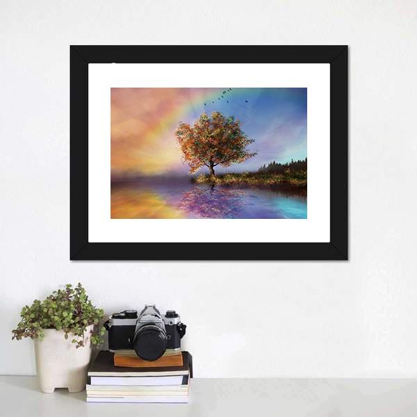 Flowered Tree & Rainbow Canvas Wall Art-1 Piece-Framed Print-20" x 16"-Tiaracle