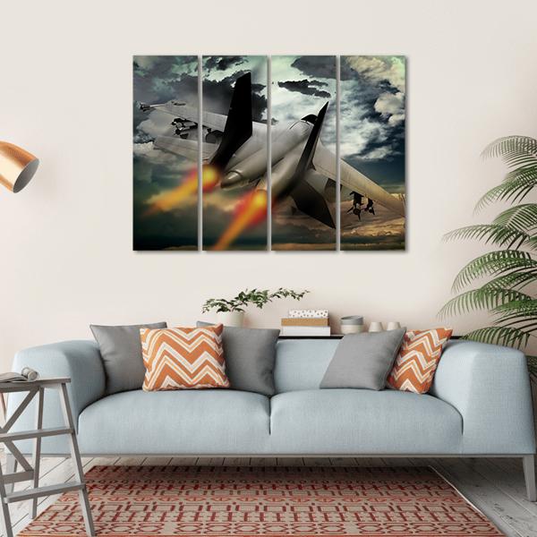 Flying Fighter Jet Canvas Wall Art-4 Horizontal-Gallery Wrap-34" x 24"-Tiaracle