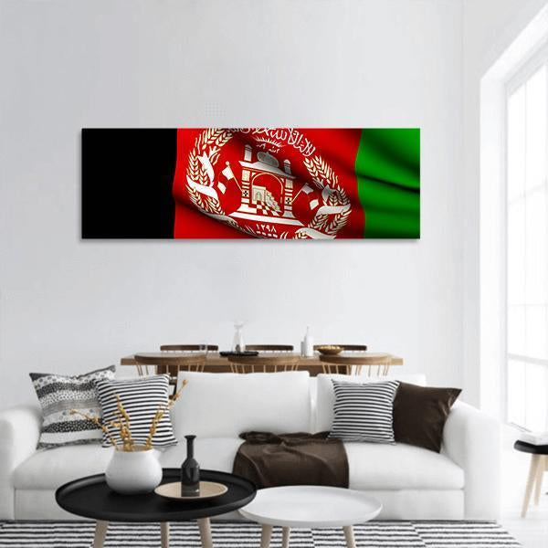 Flying Afghanistan Flag Panoramic Canvas Wall Art-1 Piece-36" x 12"-Tiaracle