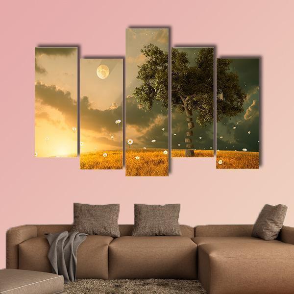 Flying Flowers & Tree Canvas Wall Art-5 Pop-Gallery Wrap-47" x 32"-Tiaracle