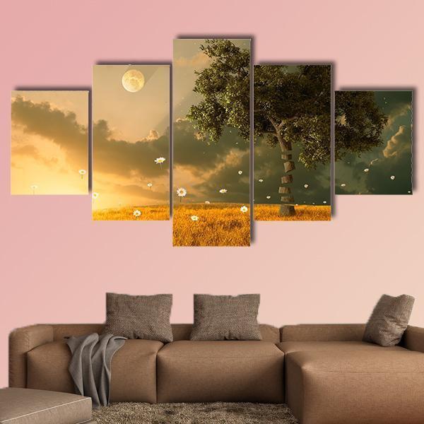 Flying Flowers & Tree Canvas Wall Art-5 Star-Gallery Wrap-62" x 32"-Tiaracle