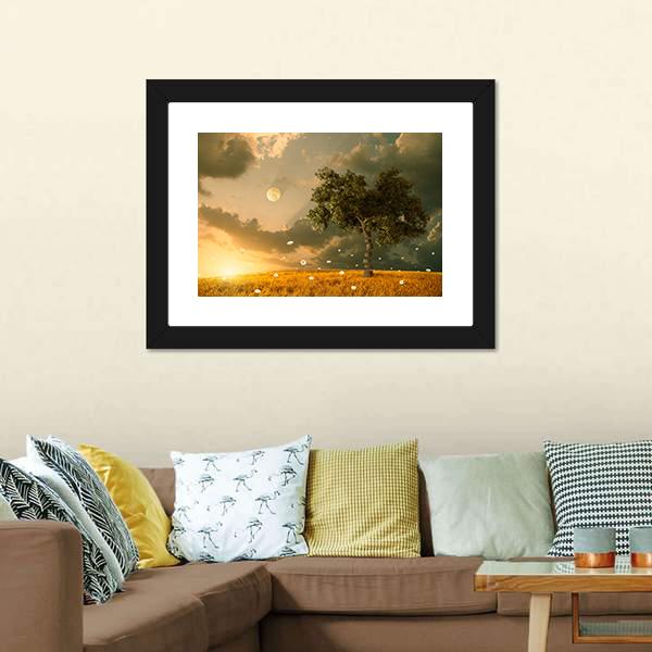 Flying Flowers & Tree Canvas Wall Art-3 Horizontal-Gallery Wrap-25" x 16"-Tiaracle