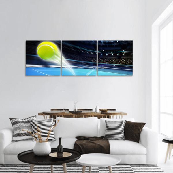 Flying Tennis Ball Panoramic Canvas Wall Art-3 Piece-25" x 08"-Tiaracle