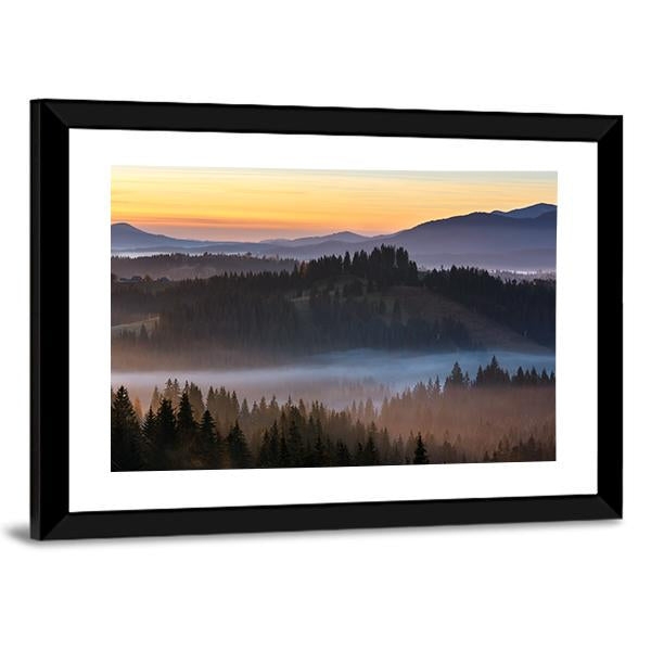 Fog Over Carpathian Mountains Canvas Wall Art-5 Horizontal-Gallery Wrap-22" x 12"-Tiaracle