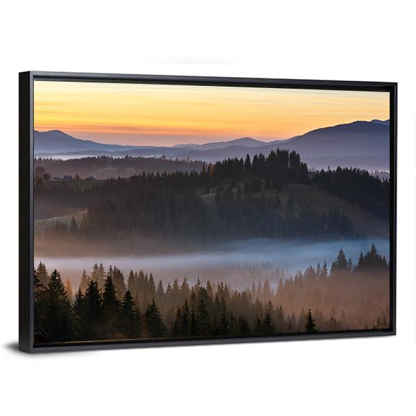 Fog Over Carpathian Mountains Canvas Wall Art-5 Horizontal-Gallery Wrap-22" x 12"-Tiaracle