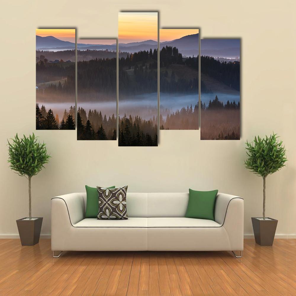 Fog Over Carpathian Mountains Canvas Wall Art-5 Pop-Gallery Wrap-47" x 32"-Tiaracle
