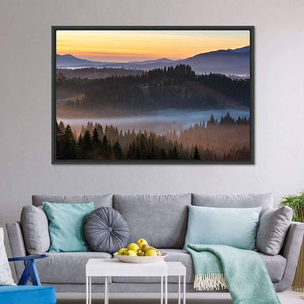Fog Over Carpathian Mountains Canvas Wall Art-3 Horizontal-Gallery Wrap-25" x 16"-Tiaracle