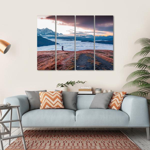 Foggy Caucasus Mountains Canvas Wall Art-4 Horizontal-Gallery Wrap-34" x 24"-Tiaracle