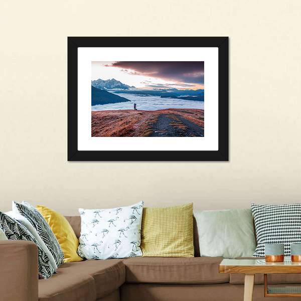 Foggy Caucasus Mountains Canvas Wall Art-1 Piece-Framed Print-20" x 16"-Tiaracle