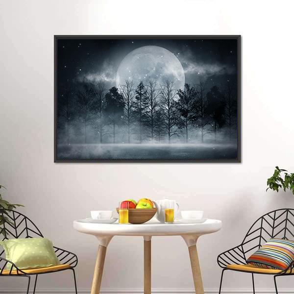 Foggy Dark Forest Canvas Wall Art-1 Piece-Floating Frame-24" x 16"-Tiaracle