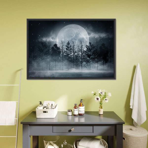 Foggy Dark Forest Canvas Wall Art-5 Horizontal-Gallery Wrap-22" x 12"-Tiaracle