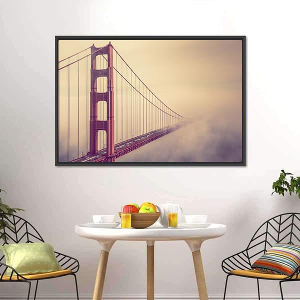 Foggy Golden Gate Bridge Canvas Wall Art-3 Horizontal-Gallery Wrap-25" x 16"-Tiaracle