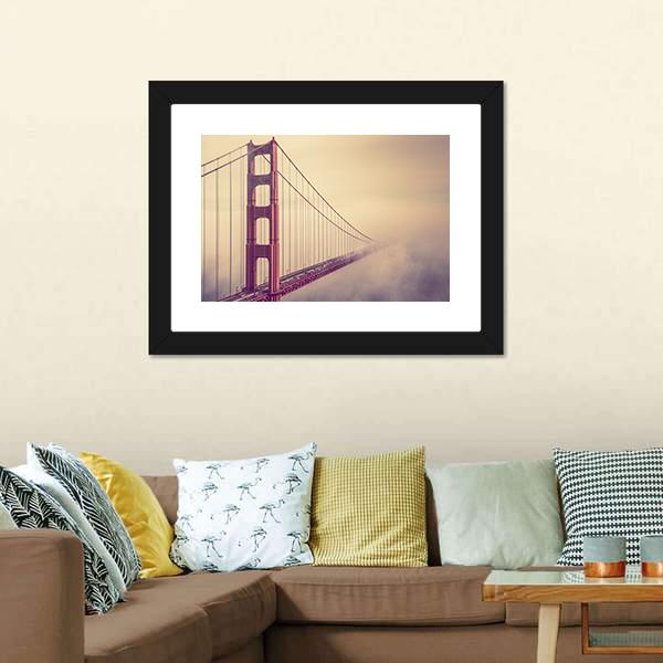 Foggy Golden Gate Bridge Canvas Wall Art-3 Horizontal-Gallery Wrap-25" x 16"-Tiaracle