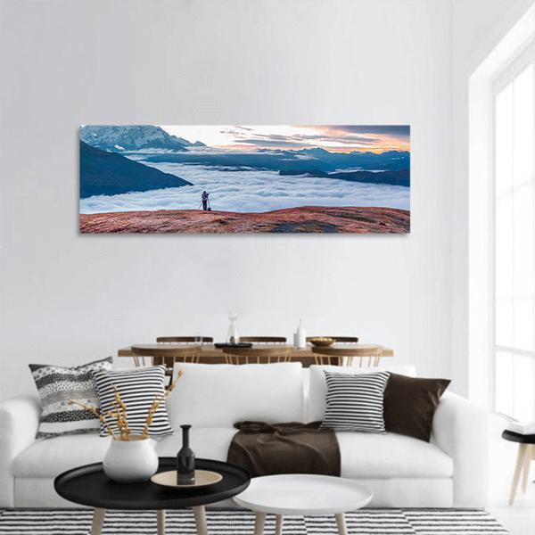 Foggy Caucasus Mountains Panoramic Canvas Wall Art-1 Piece-36" x 12"-Tiaracle