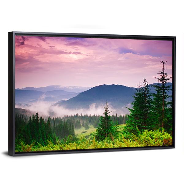 Foggy Mountain Canvas Wall Art-3 Horizontal-Gallery Wrap-25" x 16"-Tiaracle