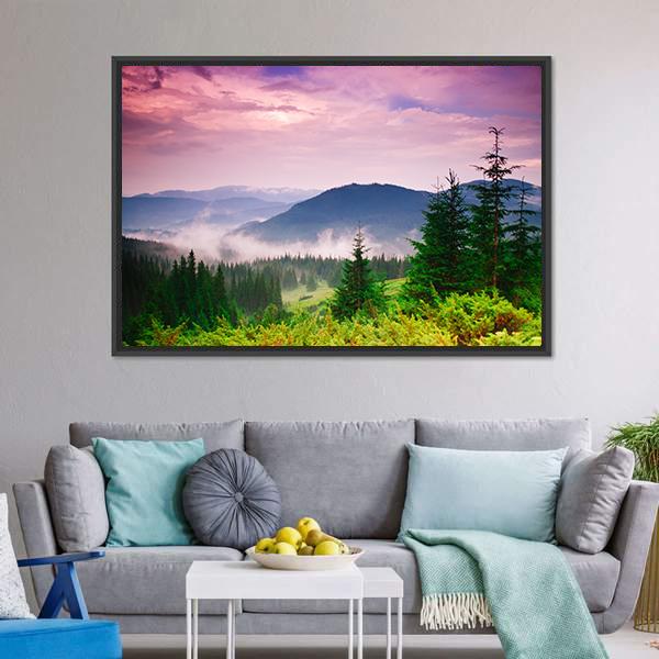 Foggy Mountain Canvas Wall Art-3 Horizontal-Gallery Wrap-25" x 16"-Tiaracle