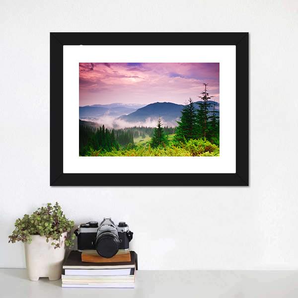 Foggy Mountain Canvas Wall Art-1 Piece-Framed Print-20" x 16"-Tiaracle