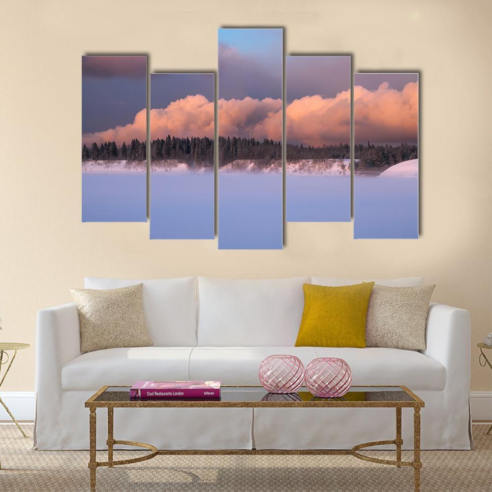 Foggy Winter Evening Canvas Wall Art-5 Pop-Gallery Wrap-47" x 32"-Tiaracle
