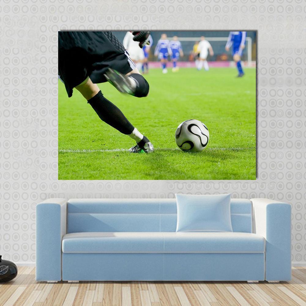 Football Goalkeeper Kick The Ball Canvas Wall Art-1 Piece-Gallery Wrap-48" x 32"-Tiaracle
