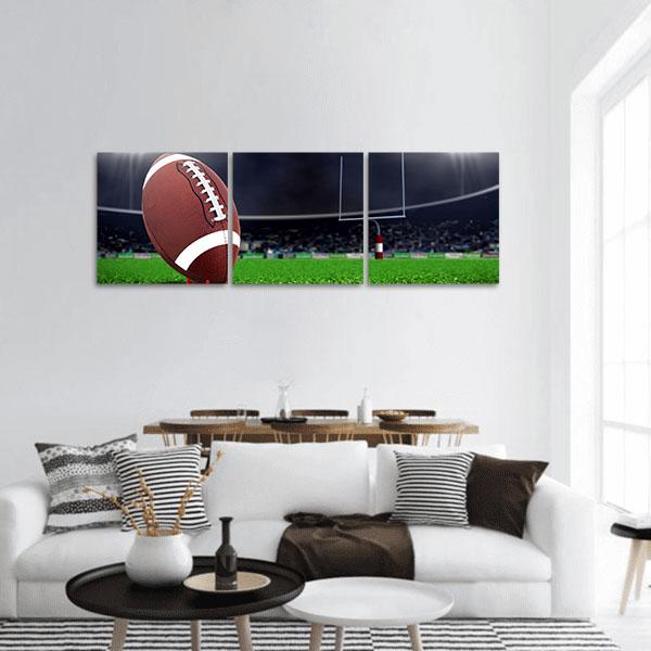 Football On Green Field Panoramic Canvas Wall Art-3 Piece-25" x 08"-Tiaracle