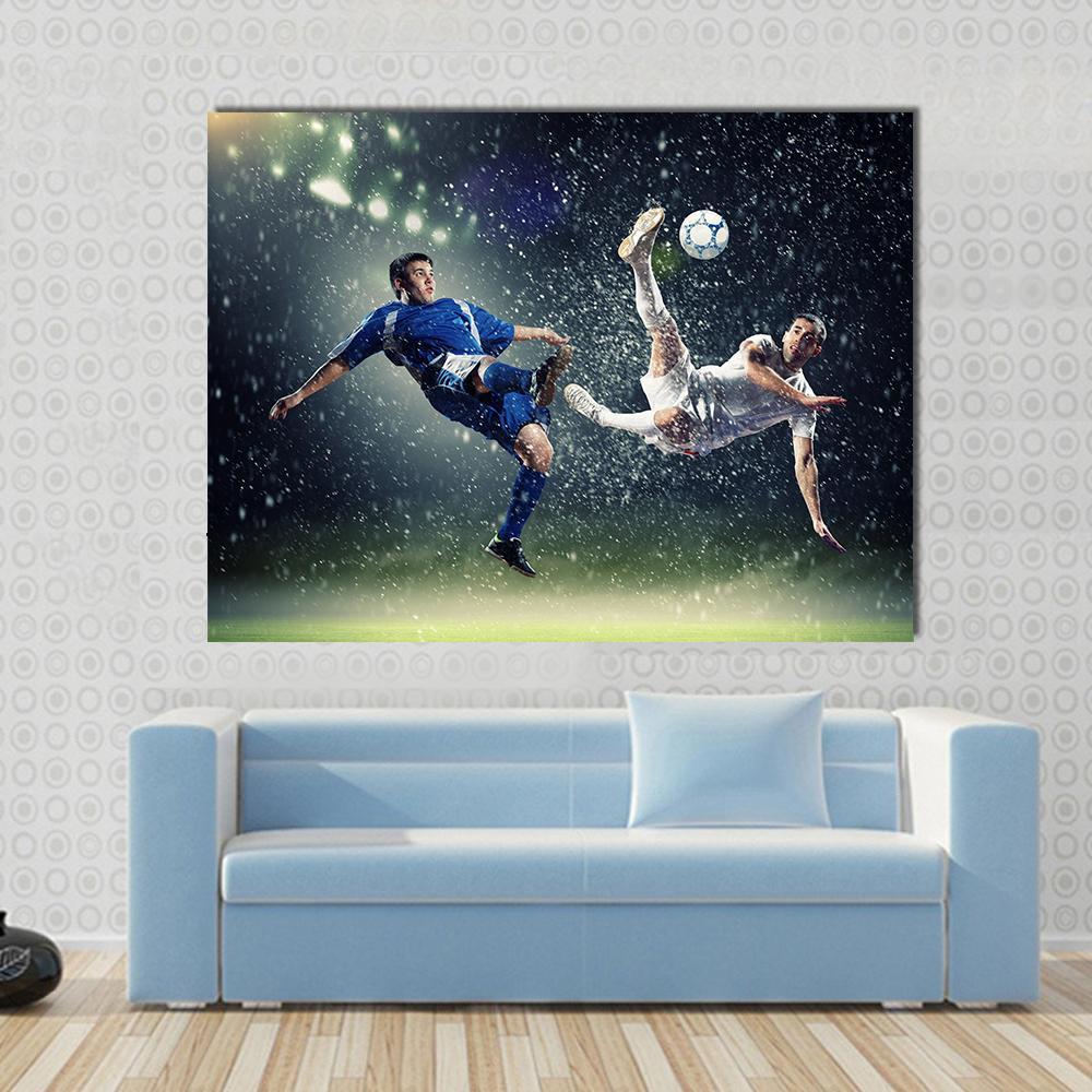Football Player In Jump Canvas Wall Art-1 Piece-Gallery Wrap-48" x 32"-Tiaracle