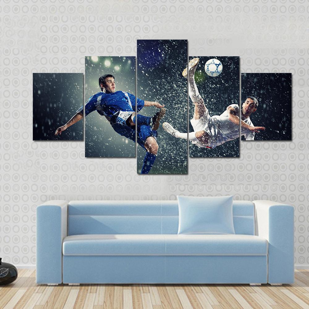 Football Player In Jump Canvas Wall Art-5 Star-Gallery Wrap-62" x 32"-Tiaracle