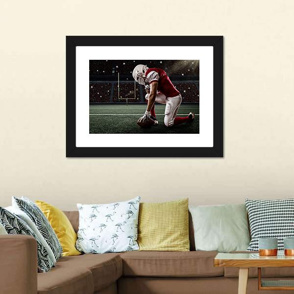 Football Player On His Knees Canvas Wall Art-5 Horizontal-Gallery Wrap-22" x 12"-Tiaracle