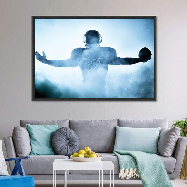 Football Player Portrait In Silhouette Canvas Wall Art-5 Horizontal-Gallery Wrap-22" x 12"-Tiaracle