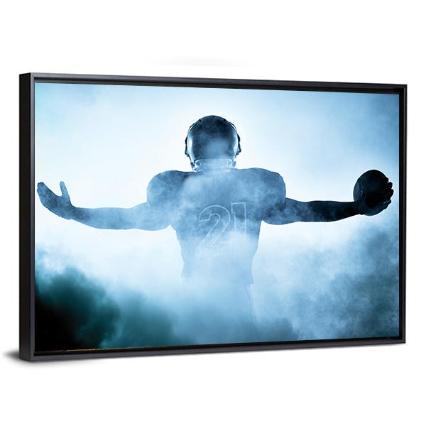 Football Player Portrait In Silhouette Canvas Wall Art-5 Horizontal-Gallery Wrap-22" x 12"-Tiaracle