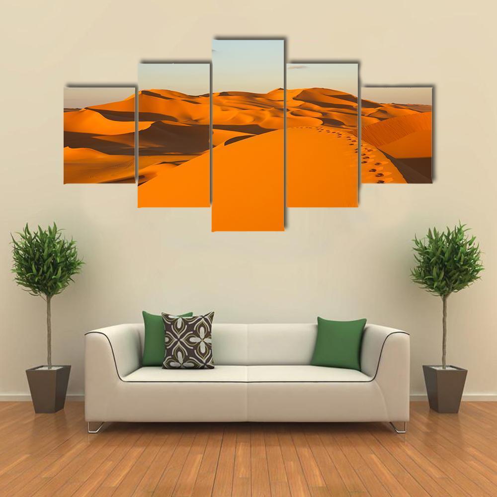 Footprints In Sand Dunes Canvas Wall Art-5 Star-Gallery Wrap-62" x 32"-Tiaracle