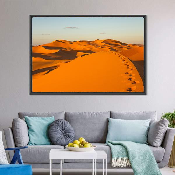 Footprints In Sand Dunes Canvas Wall Art-3 Horizontal-Gallery Wrap-25" x 16"-Tiaracle