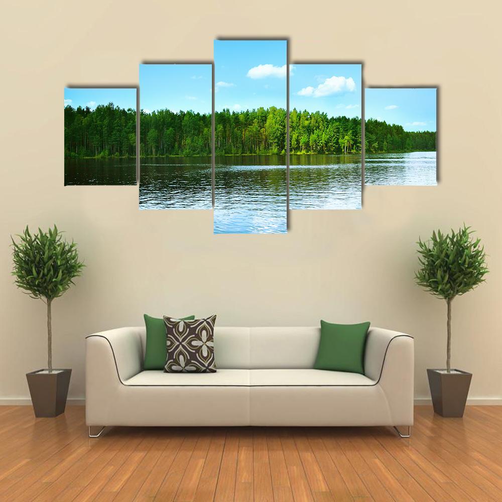 Forest & Lake Canvas Wall Art-5 Star-Gallery Wrap-62" x 32"-Tiaracle