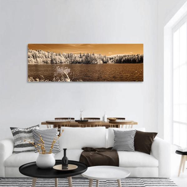 Forest Lake In Summer Day Panoramic Canvas Wall Art-1 Piece-36" x 12"-Tiaracle