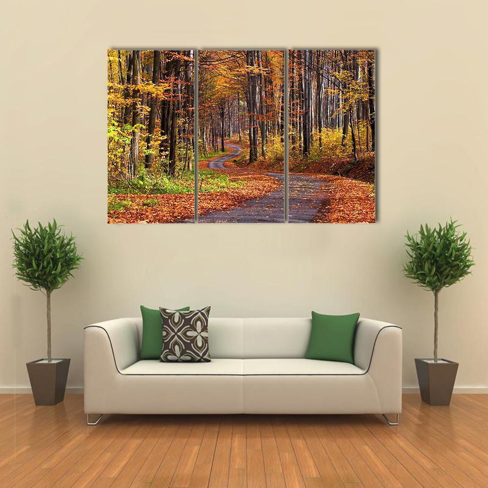 Forest In Autumn Canvas Wall Art-3 Horizontal-Gallery Wrap-37" x 24"-Tiaracle