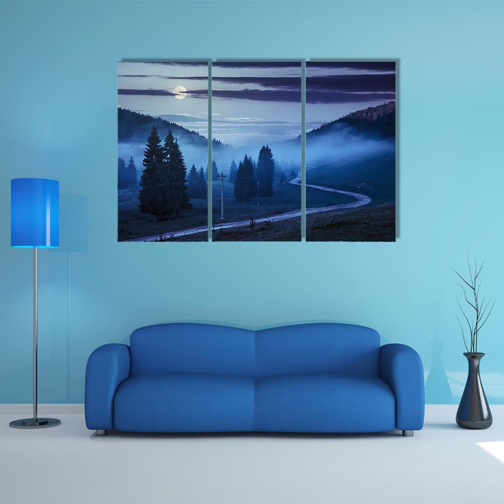 Forest In Foggy Mountains Canvas Wall Art-3 Horizontal-Gallery Wrap-37" x 24"-Tiaracle