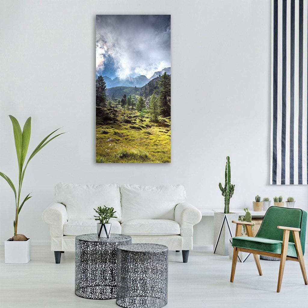 Forest In Mountain Landscape Vertical Canvas Wall Art-1 Vertical-Gallery Wrap-12" x 24"-Tiaracle