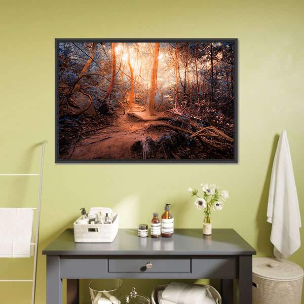 Forest In Surreal Colors Canvas Wall Art-1 Piece-Floating Frame-24" x 16"-Tiaracle