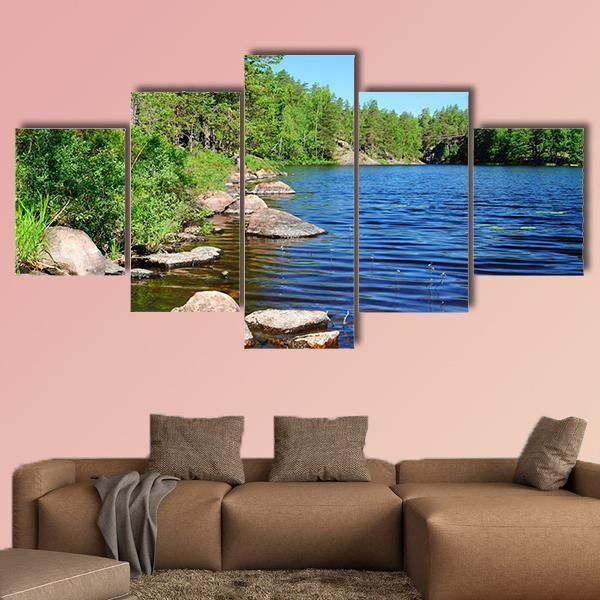 Forest Lake Finland Canvas Wall Art-5 Star-Gallery Wrap-62" x 32"-Tiaracle
