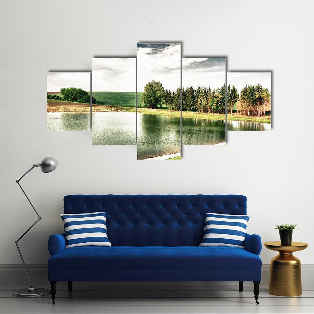 Forest Lake Canvas Wall Art-5 Star-Gallery Wrap-62" x 32"-Tiaracle
