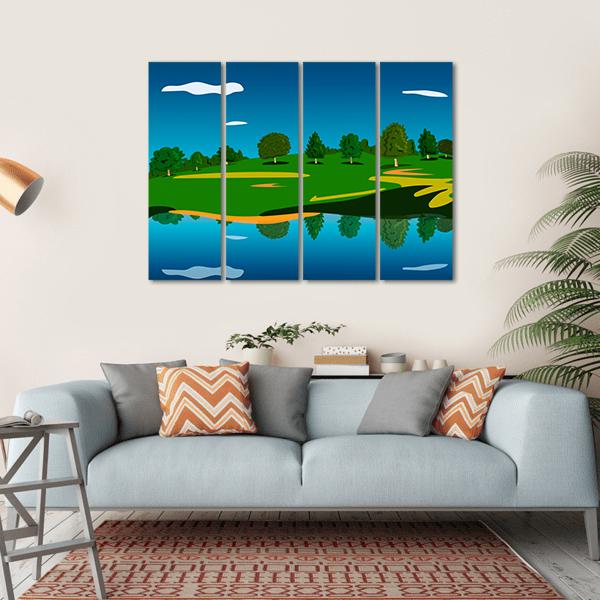 Forest Landscape Near Lake Canvas Wall Art-4 Horizontal-Gallery Wrap-34" x 24"-Tiaracle