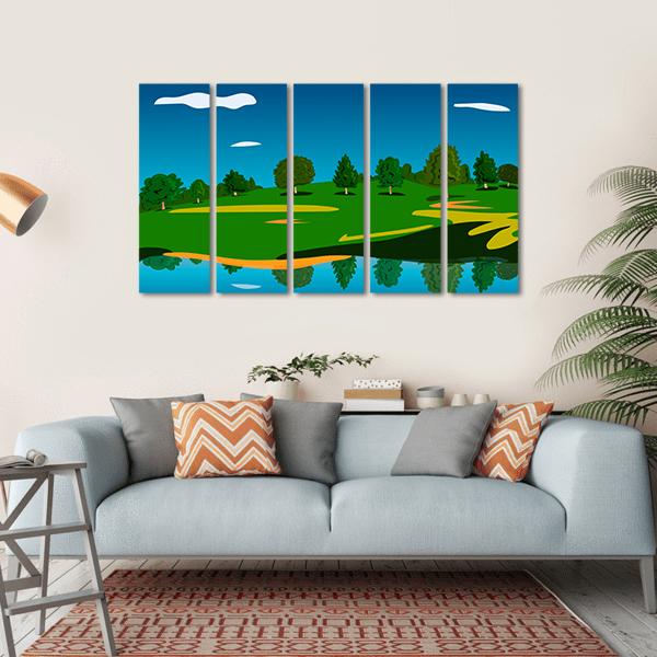 Forest Landscape Near Lake Canvas Wall Art-5 Horizontal-Gallery Wrap-22" x 12"-Tiaracle