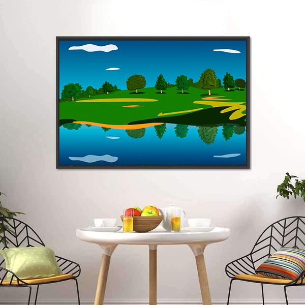 Forest Landscape Near Lake Canvas Wall Art-3 Horizontal-Gallery Wrap-25" x 16"-Tiaracle